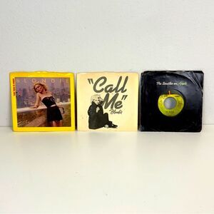 3 Vintage 45 Vinyl Record Singles Blondie & The Beatles